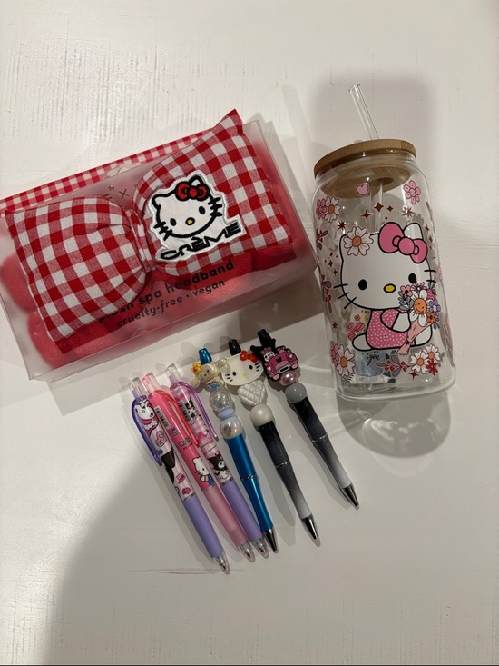 Hello Kitty Accessories - Hello Kitty Kids Red Gingham Spa Headband, tumbler and pens